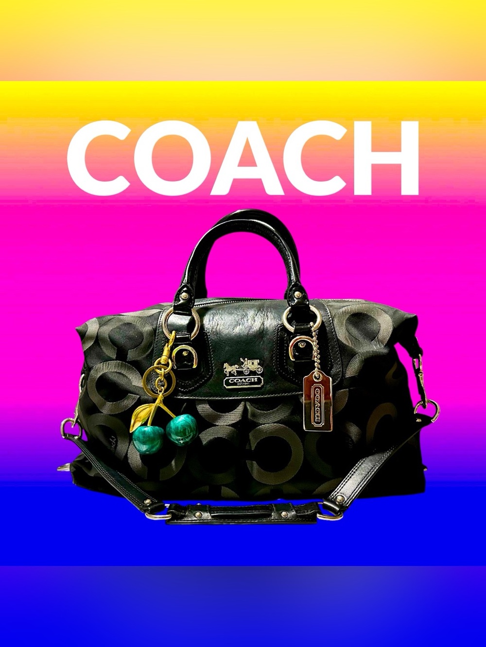 Vintage style Coach soho shoulder Bag Black Signature Satchel Bag tote handbag - Picture 3 of 17
